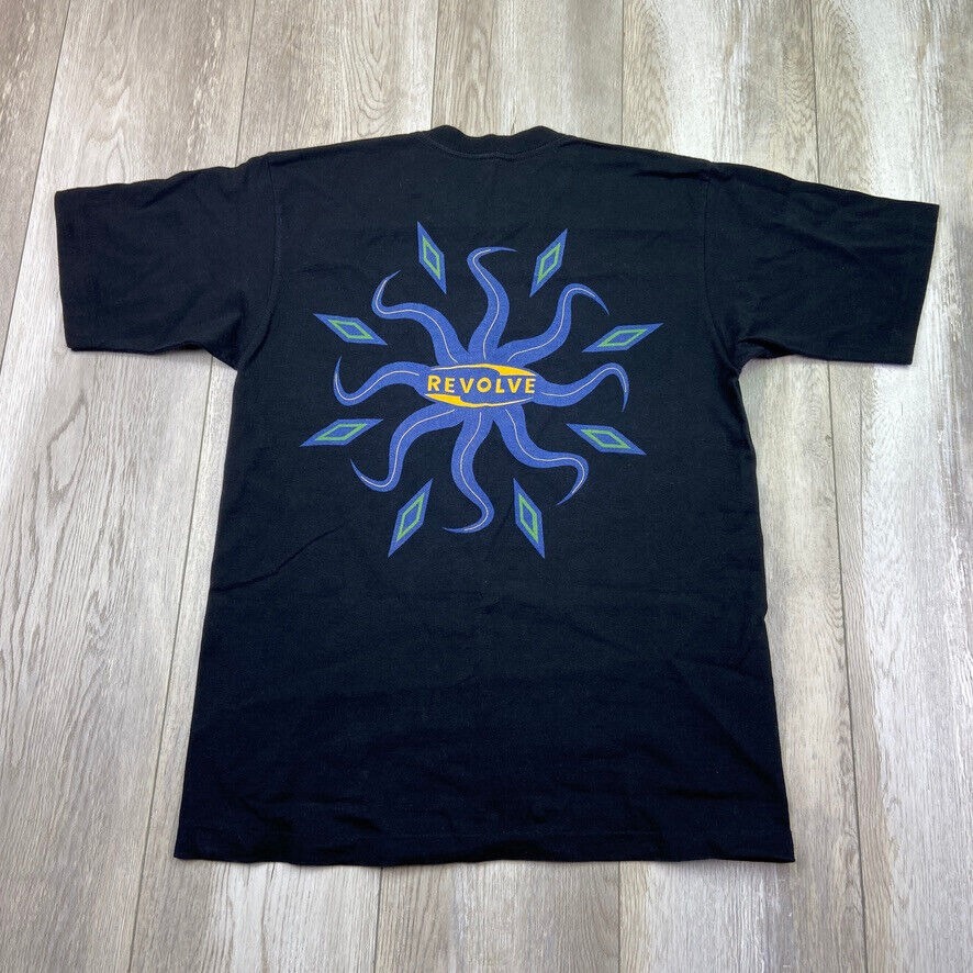 Vintage Revolve Shirt Mens Large Black Blue Short Sleeve Usa Made 90's Men